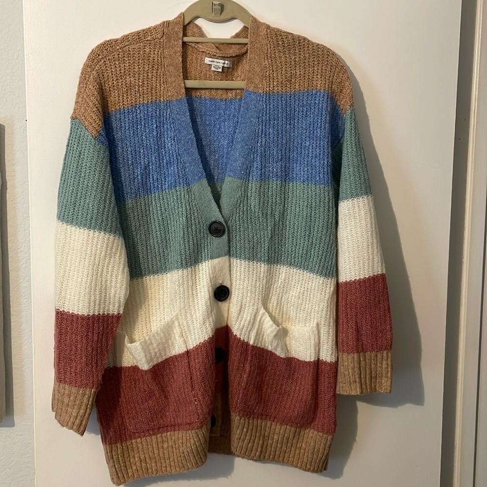 American Eagle Oversized Colorful Striped Cardigan